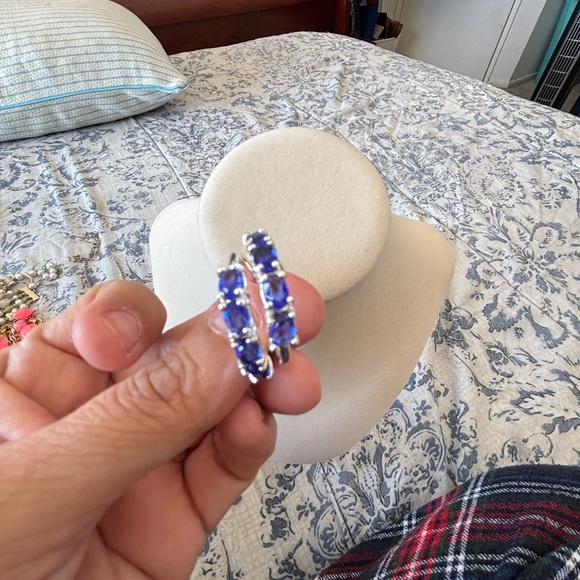 Elegant Silver and Blue Hoop Earrings - Picture 1 of 4